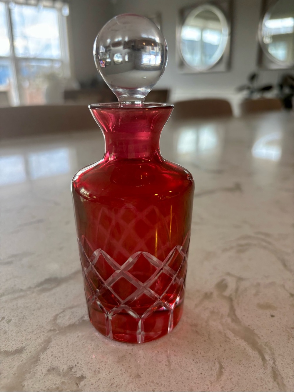 Laura Ashley Pink Cut Glass Perfume Bottle with Clear Stopper